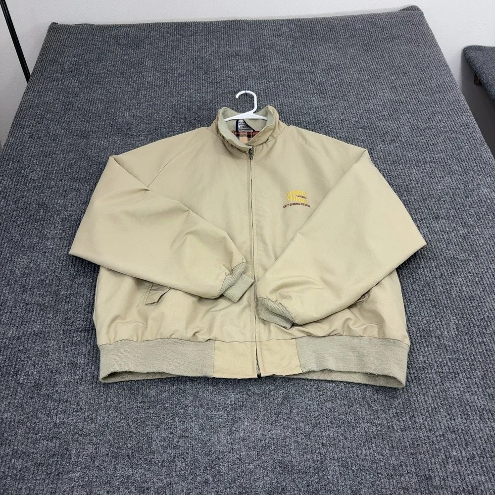 Vintage Alberta Springs Vantage Jacket Mens L Tan Cotton Poly Plaid Harrington